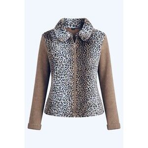 Animal Print Faux Fur Double Zip Sweater Size Large Mob Wife